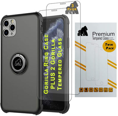 Gorilla Tech Defender iPhone 8/7 Plus Case and Screen Protector With Ring Stand 2 Tempered Glass Silicone Rubber Ultra Slim Anti Scratch Rugged Full Edge Cover 3-Pack